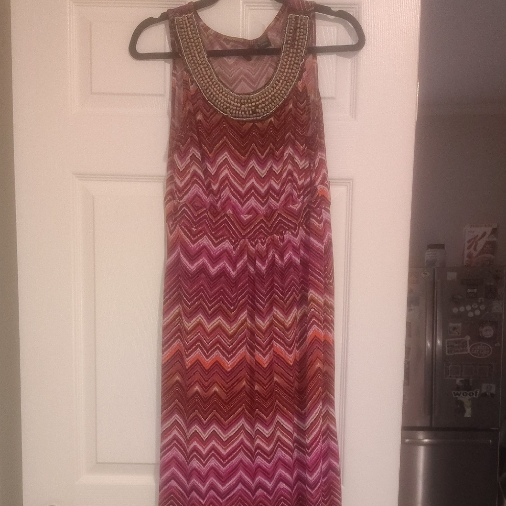 Pink and Red Sleeveless Scoop Neck Maxi Sundress